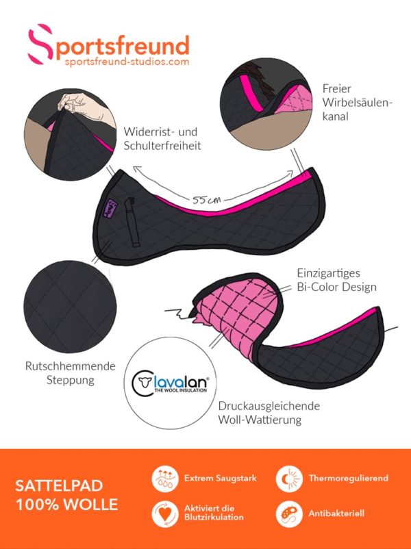 DruckInformationsbild Sattelpad Wolle Schwarz Pink